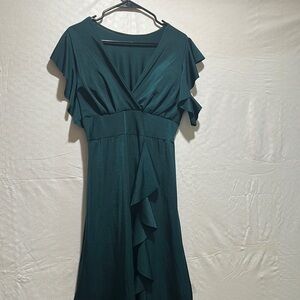 Green Asymmetrical Ruffled Wrap Sundress